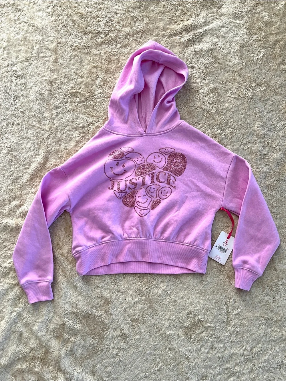 NWT JUSTICE Girl's Bubble Gum Pink Glitter Hoodie Size S